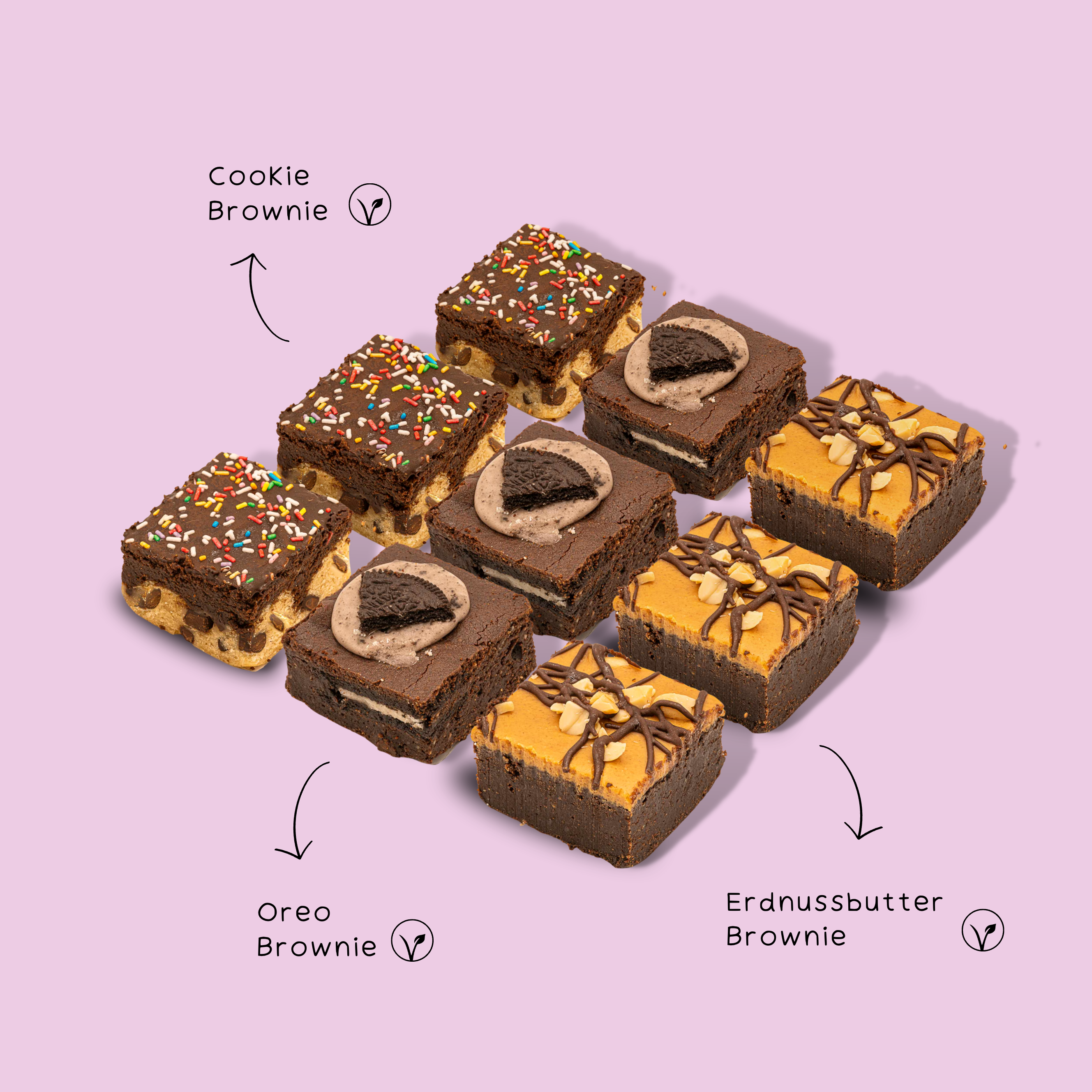 vegane Sorten: Cookie, Oreo und Peanut Butter Brownie